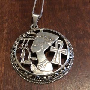 Vintage Nefertiti Egyptian Queen Silver Necklace